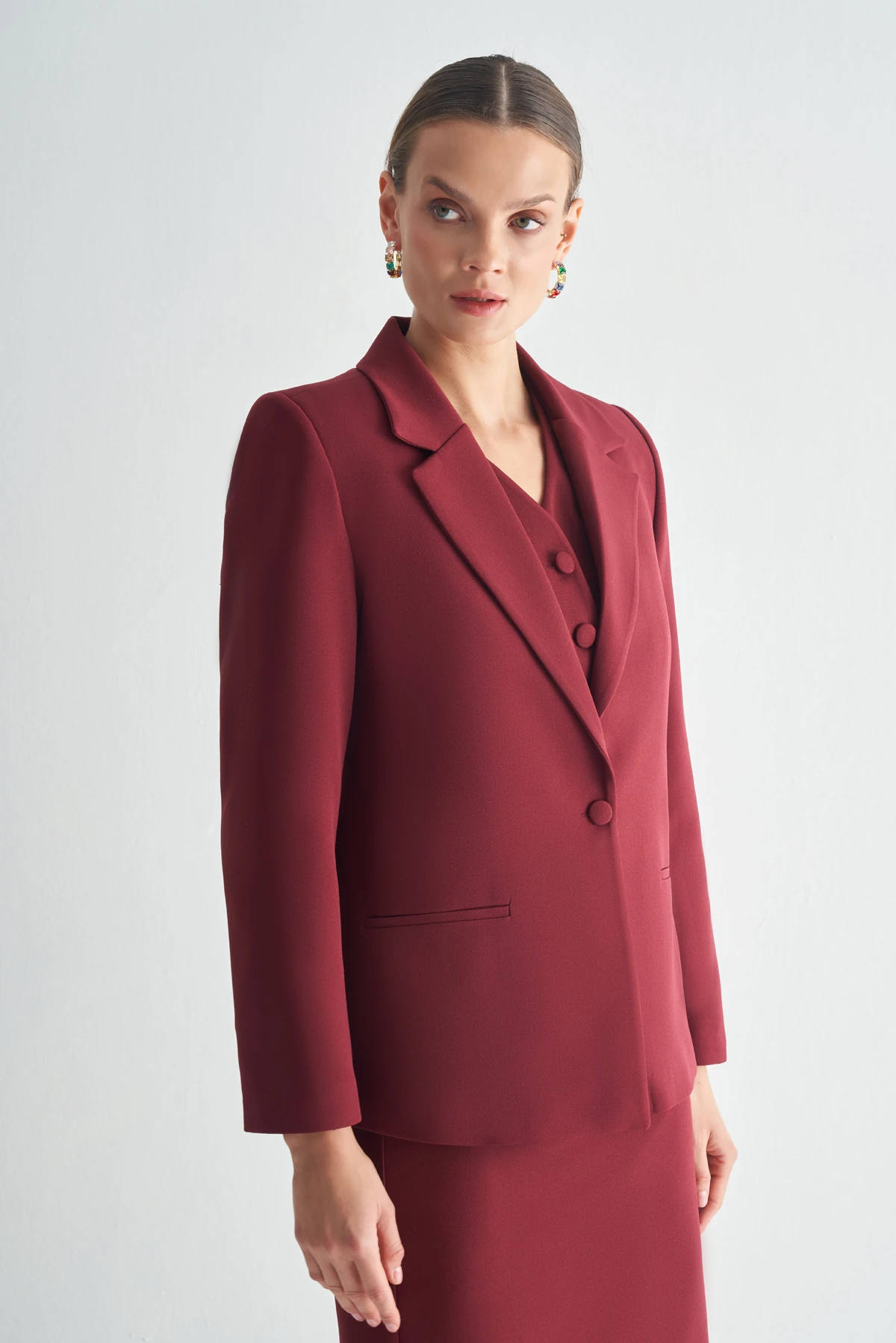 Oversize Blazer Ceket - bordo