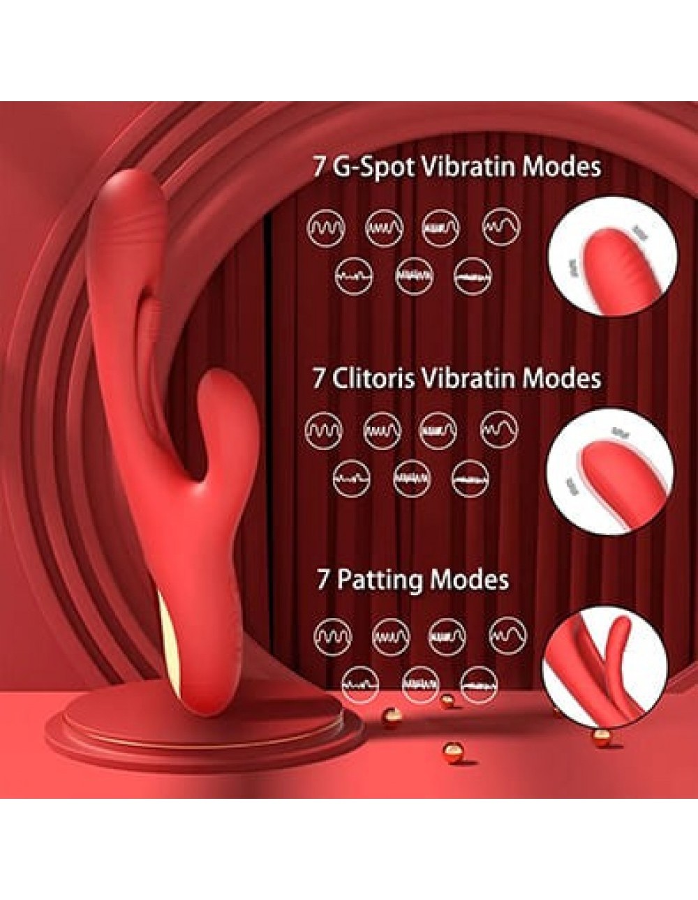 3 Modlu Titreşimli Şarjlı Kırmızı Rabbit Vibratör – G Noktası ve Klitoris Uyarıcı