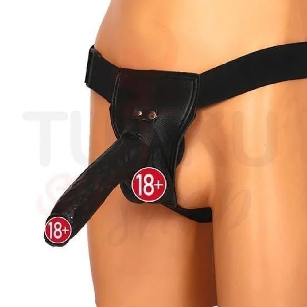 20 cm Siyah Kemerli Strapon Dildo – Gerçekçi Damar Dokulu