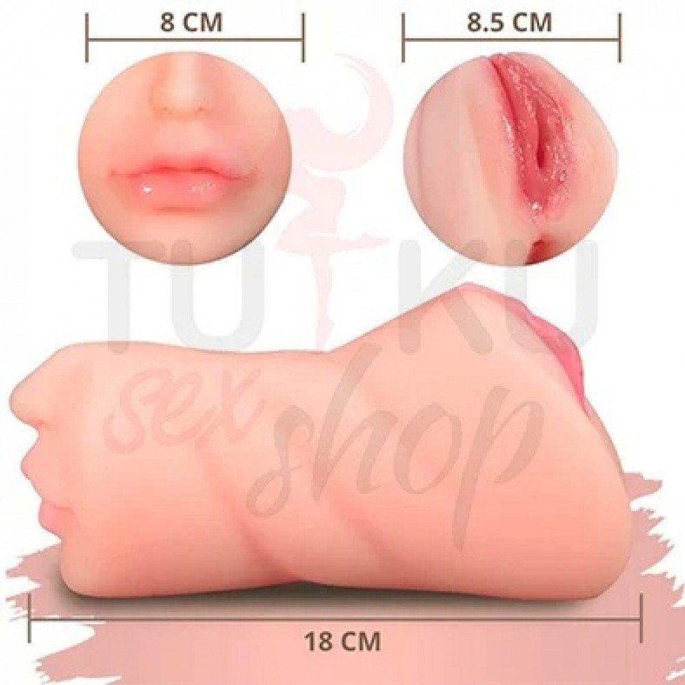 18 cm Çift Girişli Oral, Anal & Vajina Mastürbatör