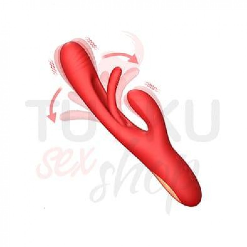 3 Modlu Titreşimli Şarjlı Kırmızı Rabbit Vibratör – G Noktası ve Klitoris Uyarıcı