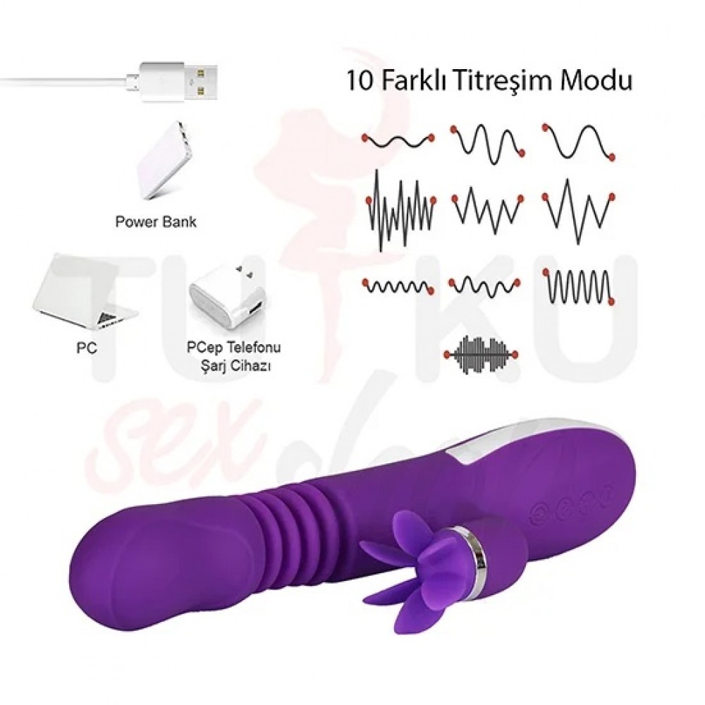 İleri Geri Hareketli 10 Modlu G-Spot & Klitoris Vibratör – Su Geçirmez ve USB Şarjlı