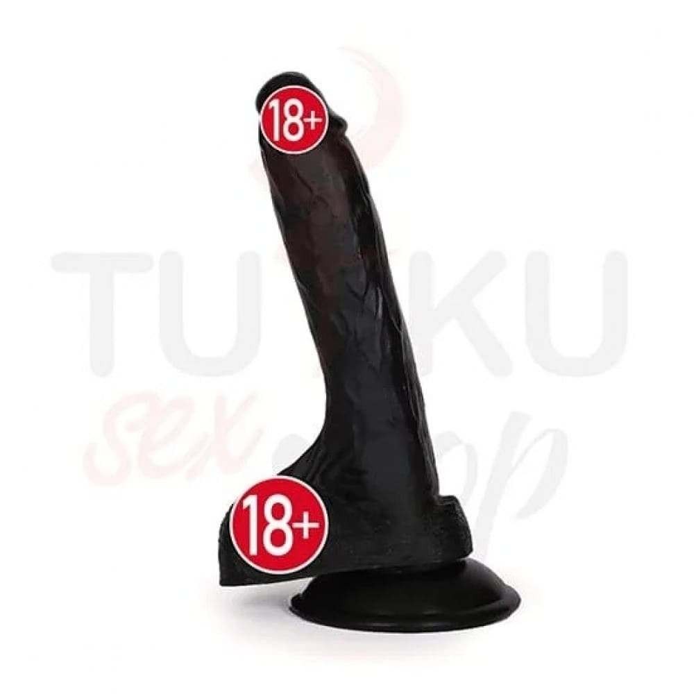 20 cm Siyah Damarlı Gerçekçi Dildo – Vantuzlu ve Esnek Yapı