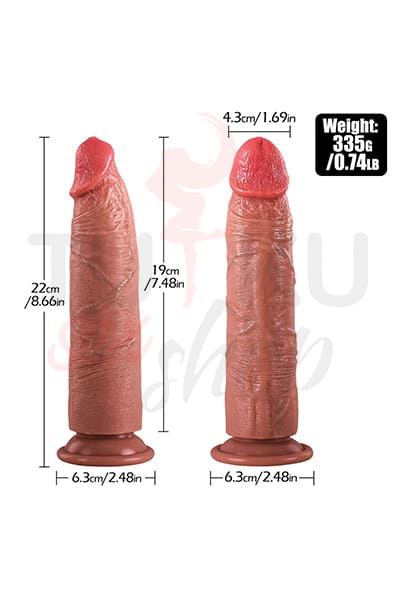 Ultra Yumuşak Testissiz Realistik Dildo Çift Katmanlı 22 Cm