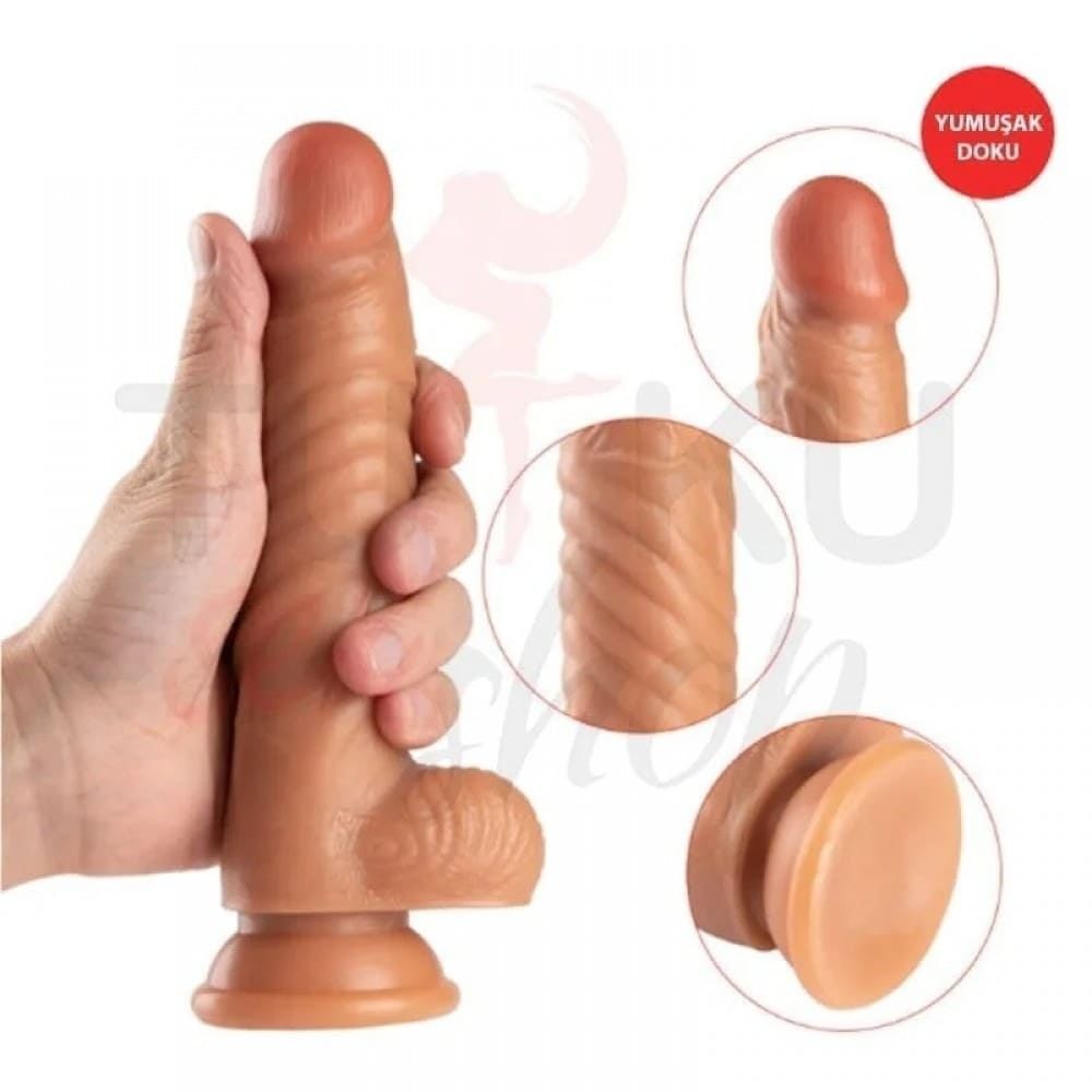 19 cm Gerçekçi Dildo – Esnek, Damarlı ve Vantuzlu Model