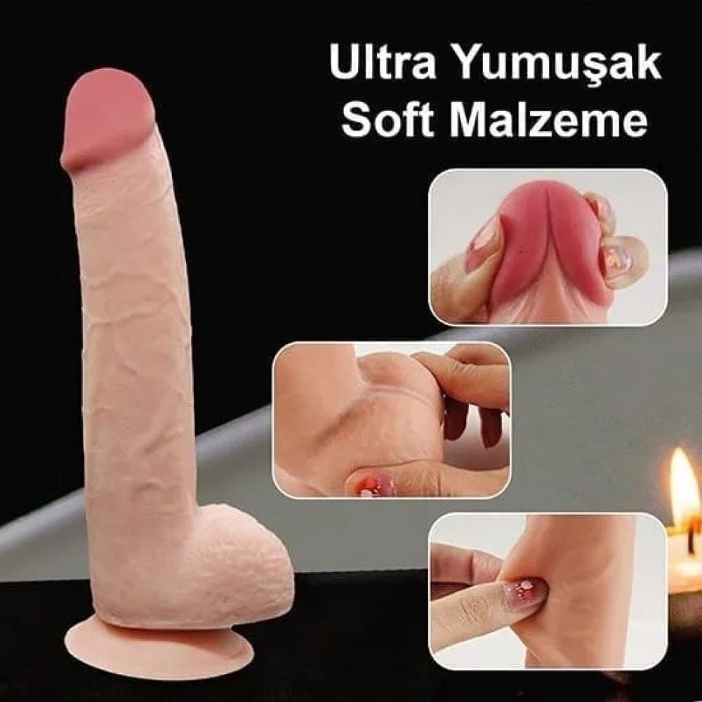 Çift Katmanlı 22.5 cm Ultra Yumuşak Gerçekçi Derili Dildo 