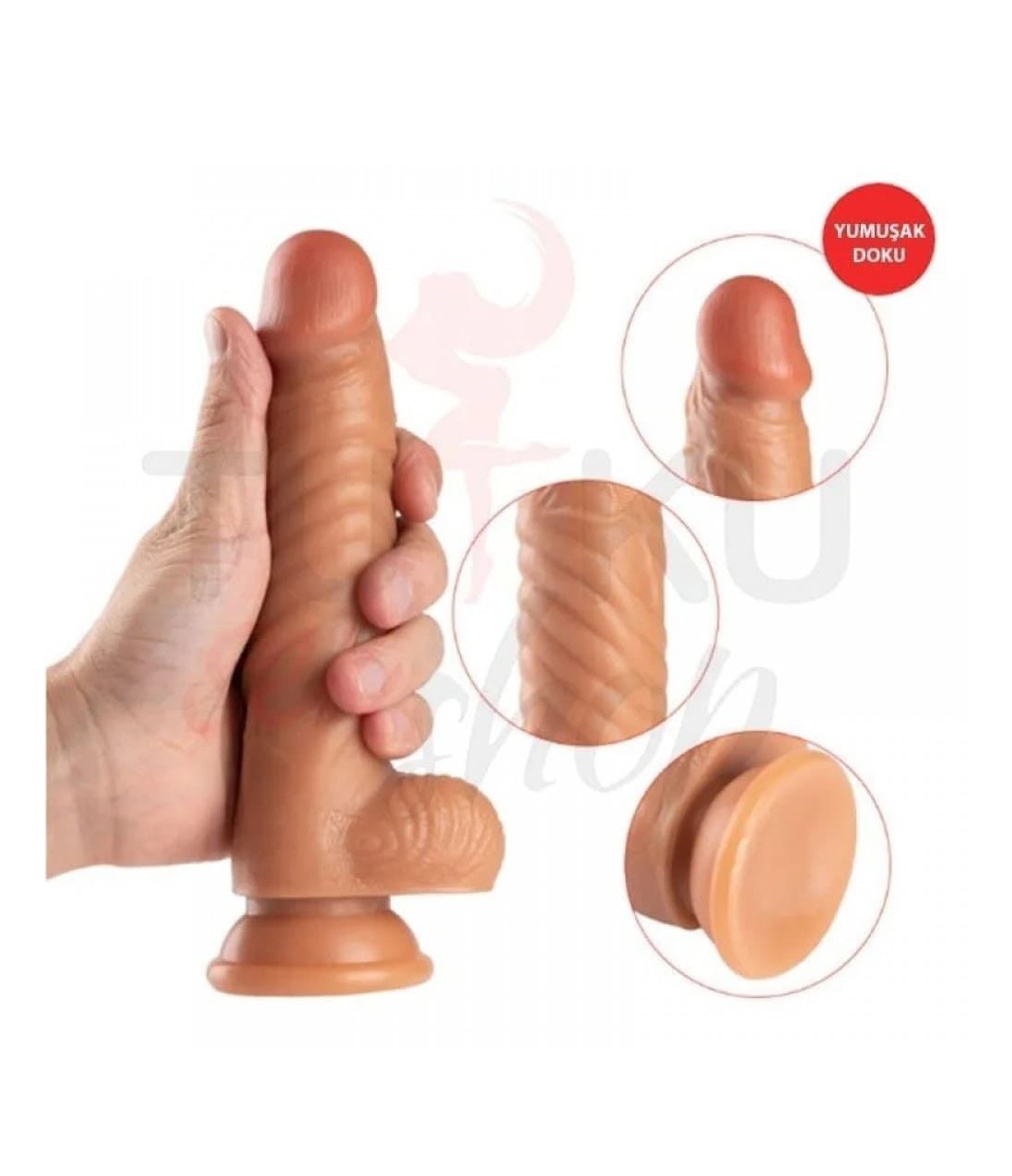 19 cm Gerçekçi Dildo – Esnek, Damarlı ve Vantuzlu Model