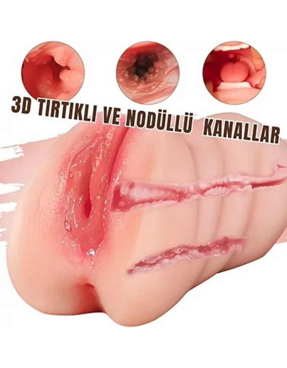 18 cm Çift Girişli Oral, Anal & Vajina Mastürbatör