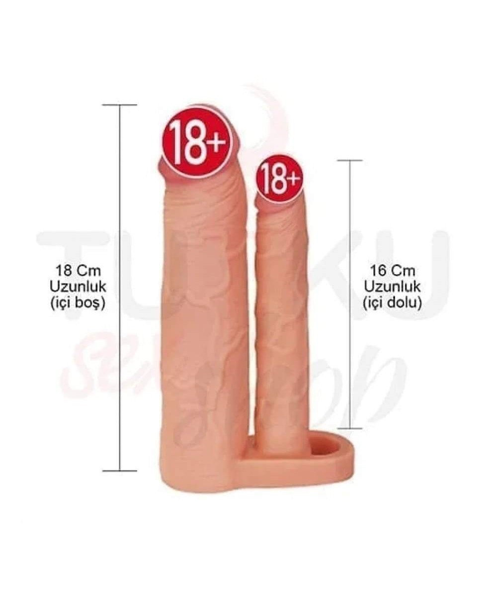 Çift Başlı 5 cm Uzatmalı Titreşimli Penis Kılıfı – Anal Uyumlu Realistik Tasarım