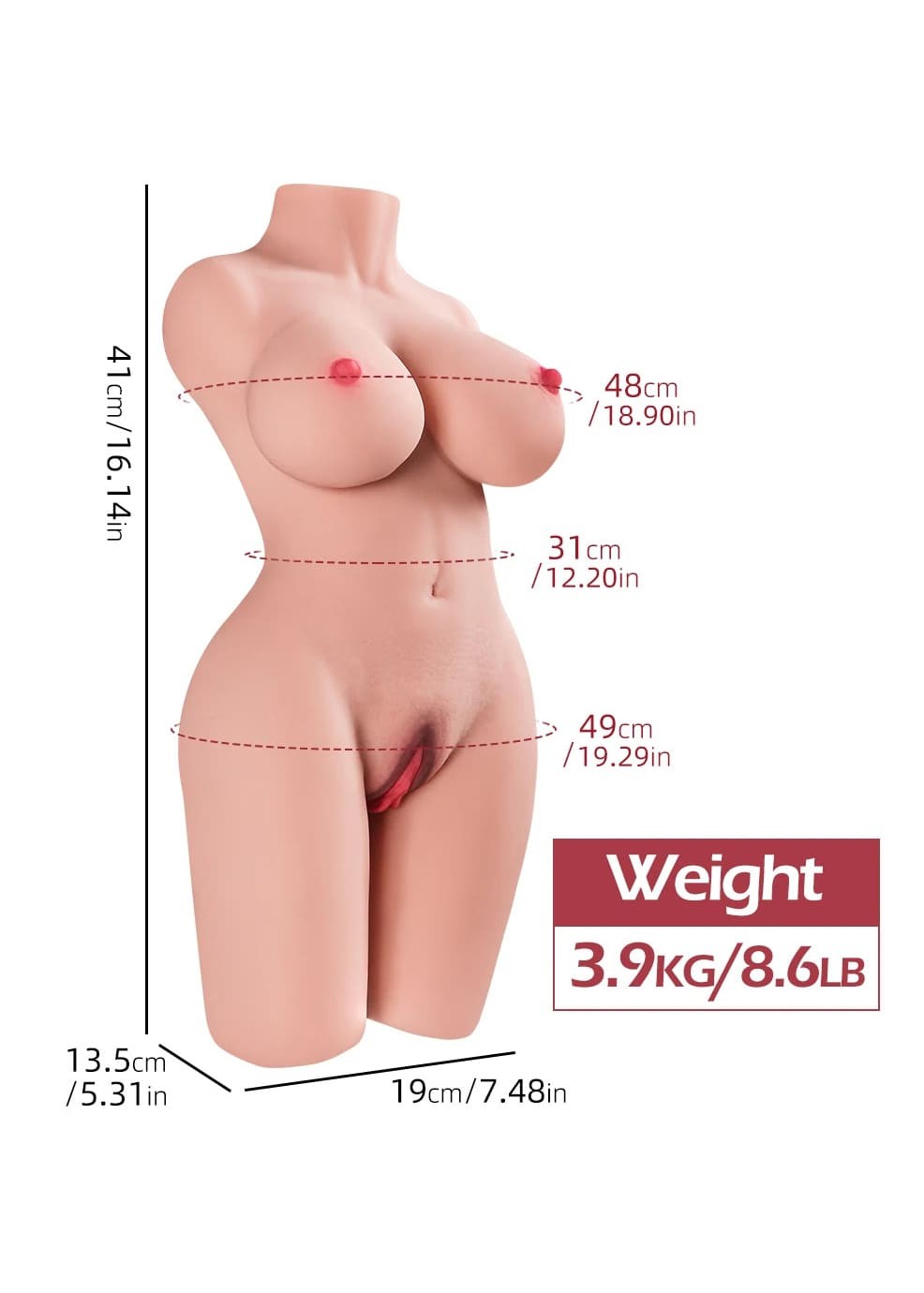 41 cm Realistik Yarım Vücut Mastürbatör 