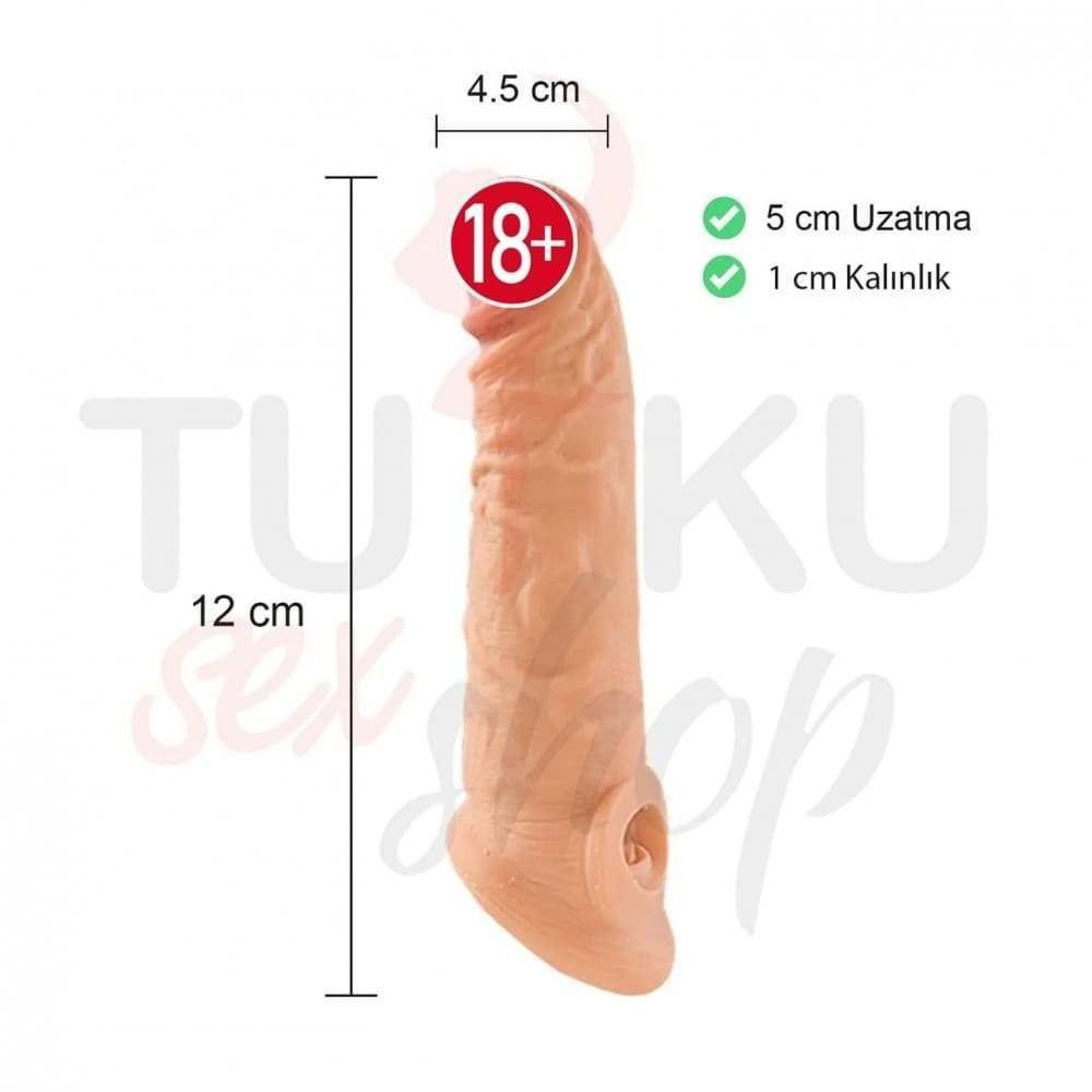 5 cm Uzatmalı Testise Geçen Penis Kılıfı – Kalınlaştırıcı Realistik Silikon