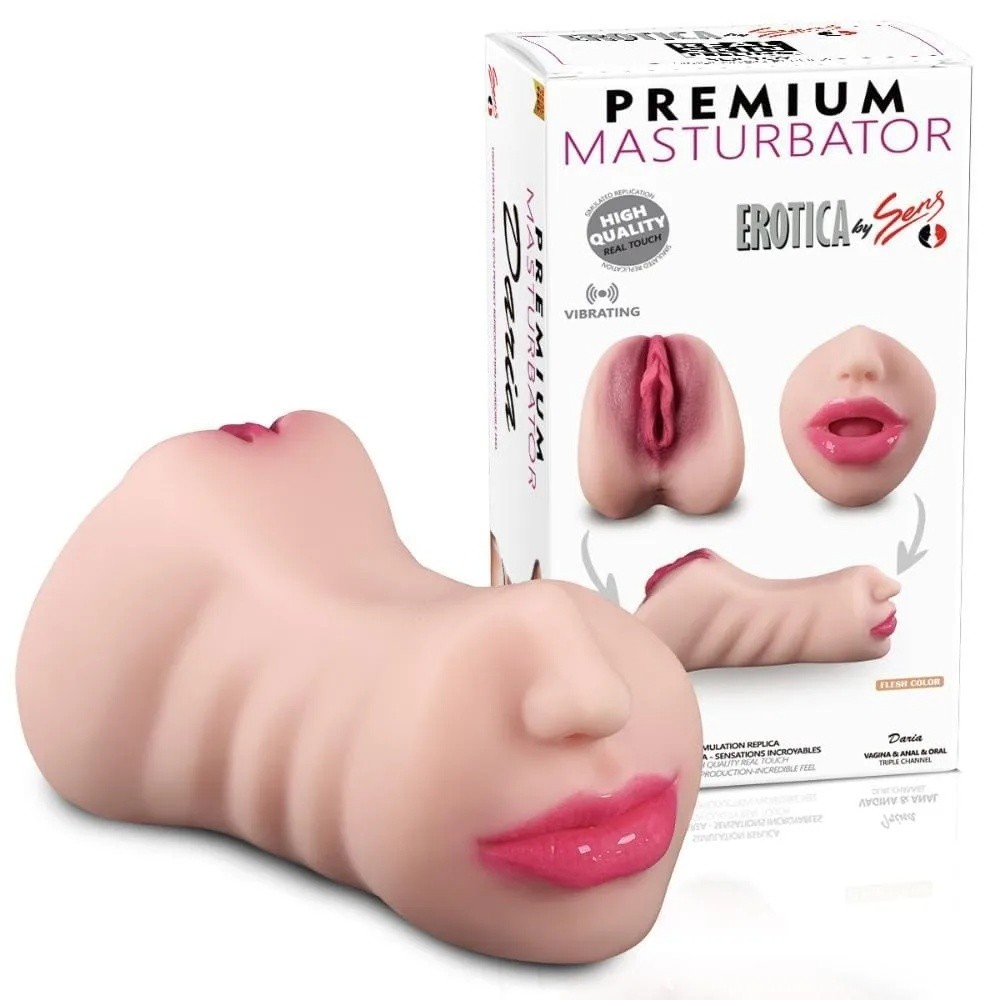 18 cm Çift Girişli Oral, Anal & Vajina Mastürbatör