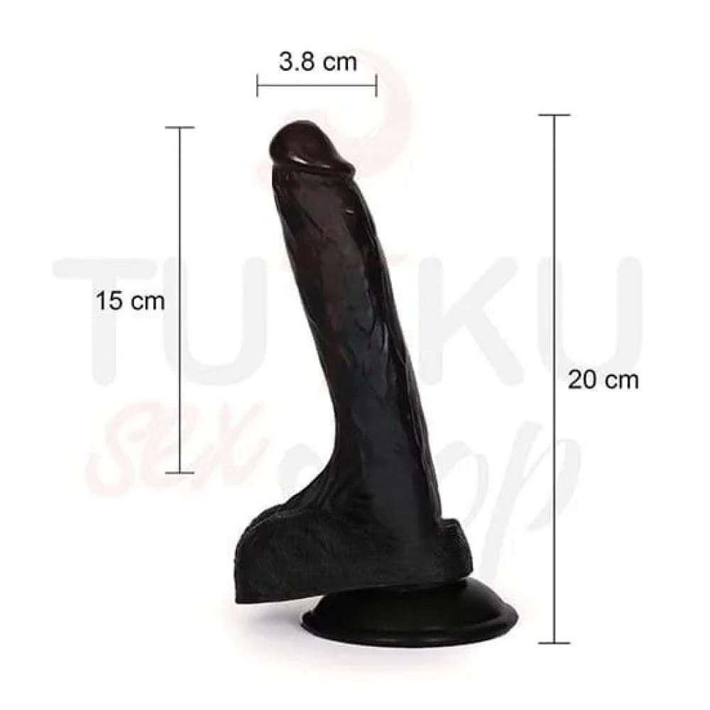 20 cm Siyah Titreşimli Gerçekçi Vibratör – Damarlı ve Vantuzlu