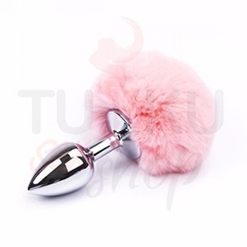 Tavşan Kuyruklu Metal Anal Plug – Pembe Tüylü