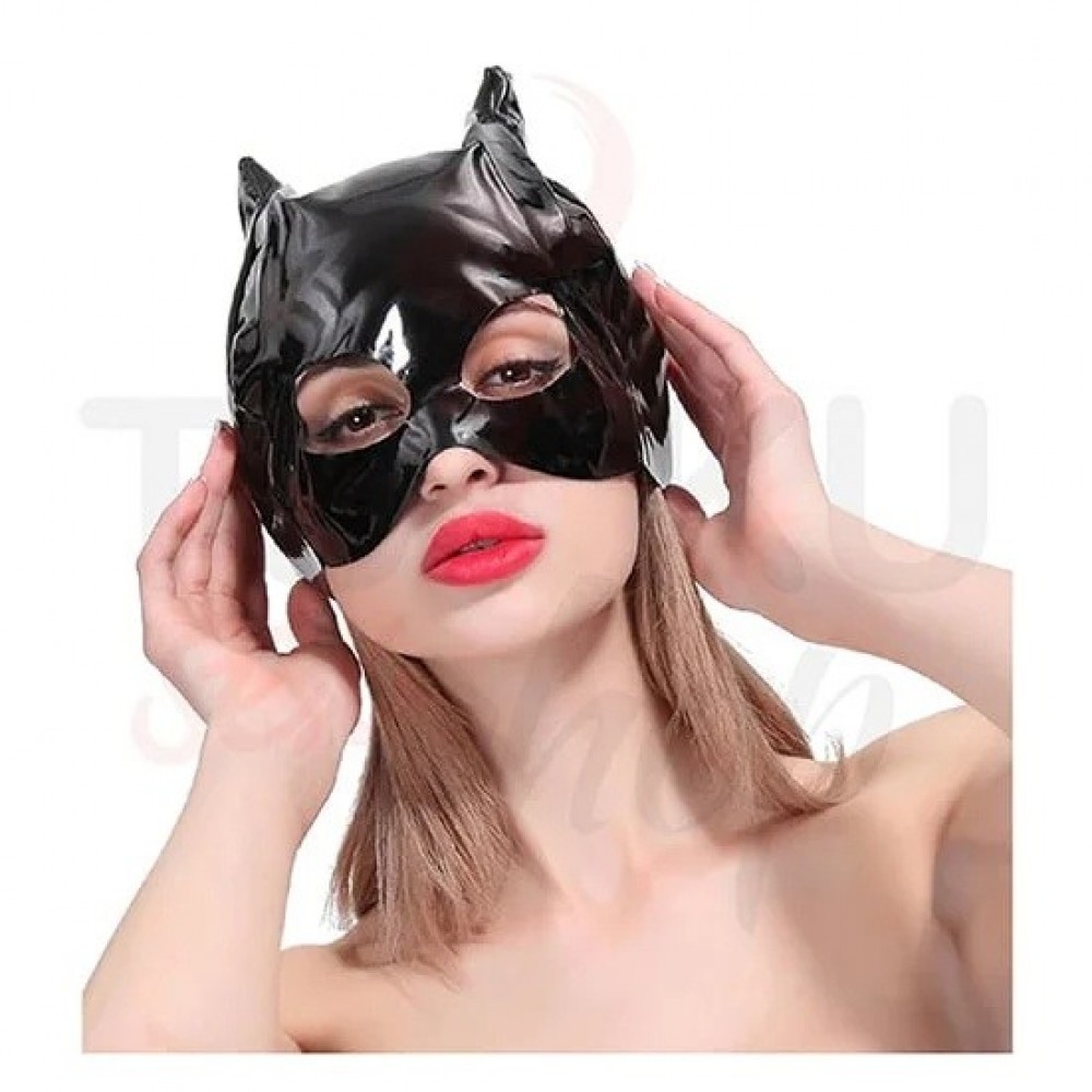 Siyah Parlak Kedi Fetiş Maske