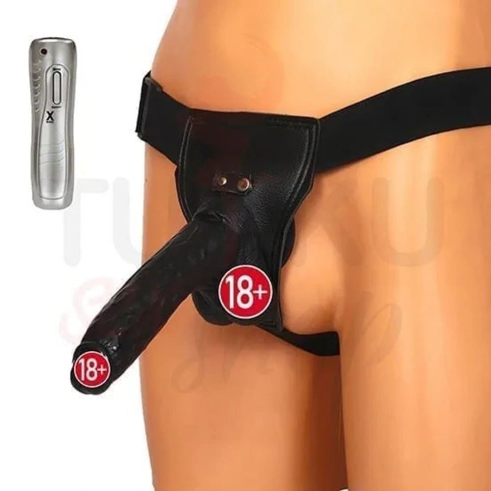 20 cm Titreşimli Siyah Kemerli Strapon – 7 Modlu Gerçekçi Dildo