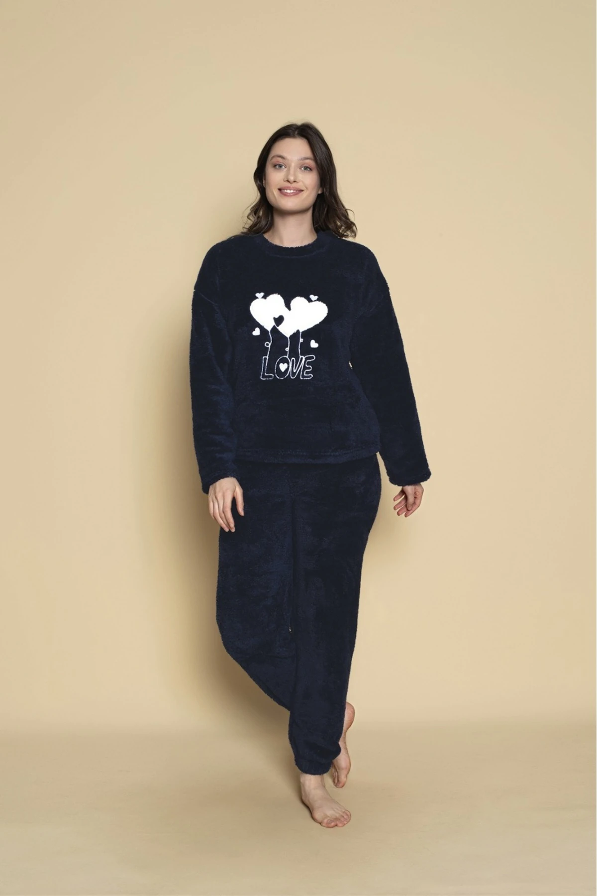 Bayan Charme Kalpli Peluş Genç Pijama Takımı