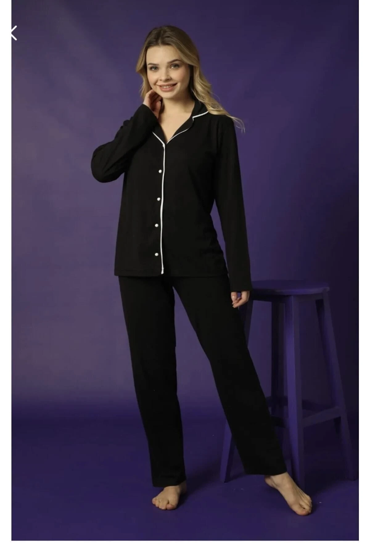 Bayan Gömlek Uzun Kol Pijama Takımı