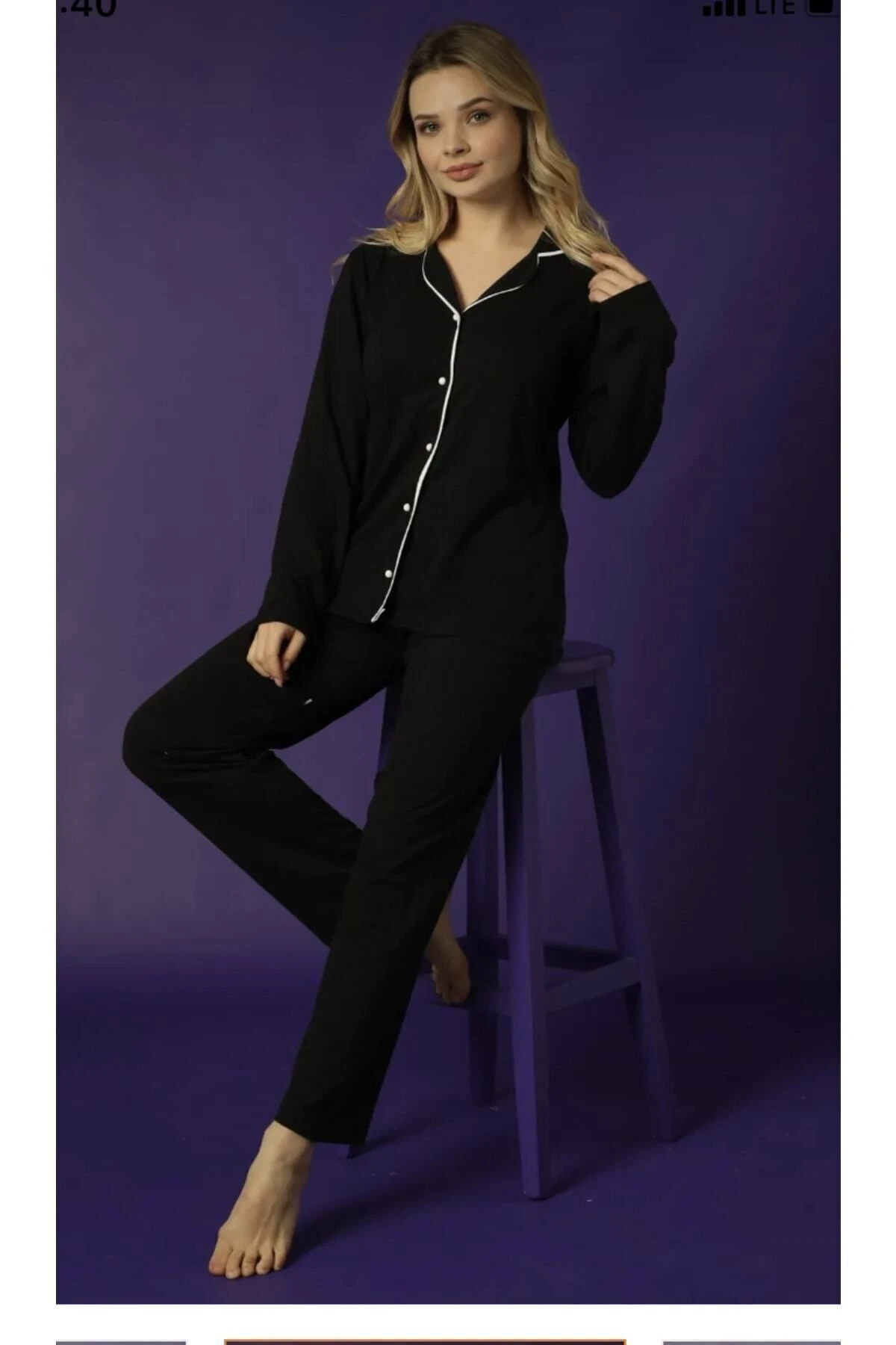 Bayan Gömlek Uzun Kol Pijama Takımı