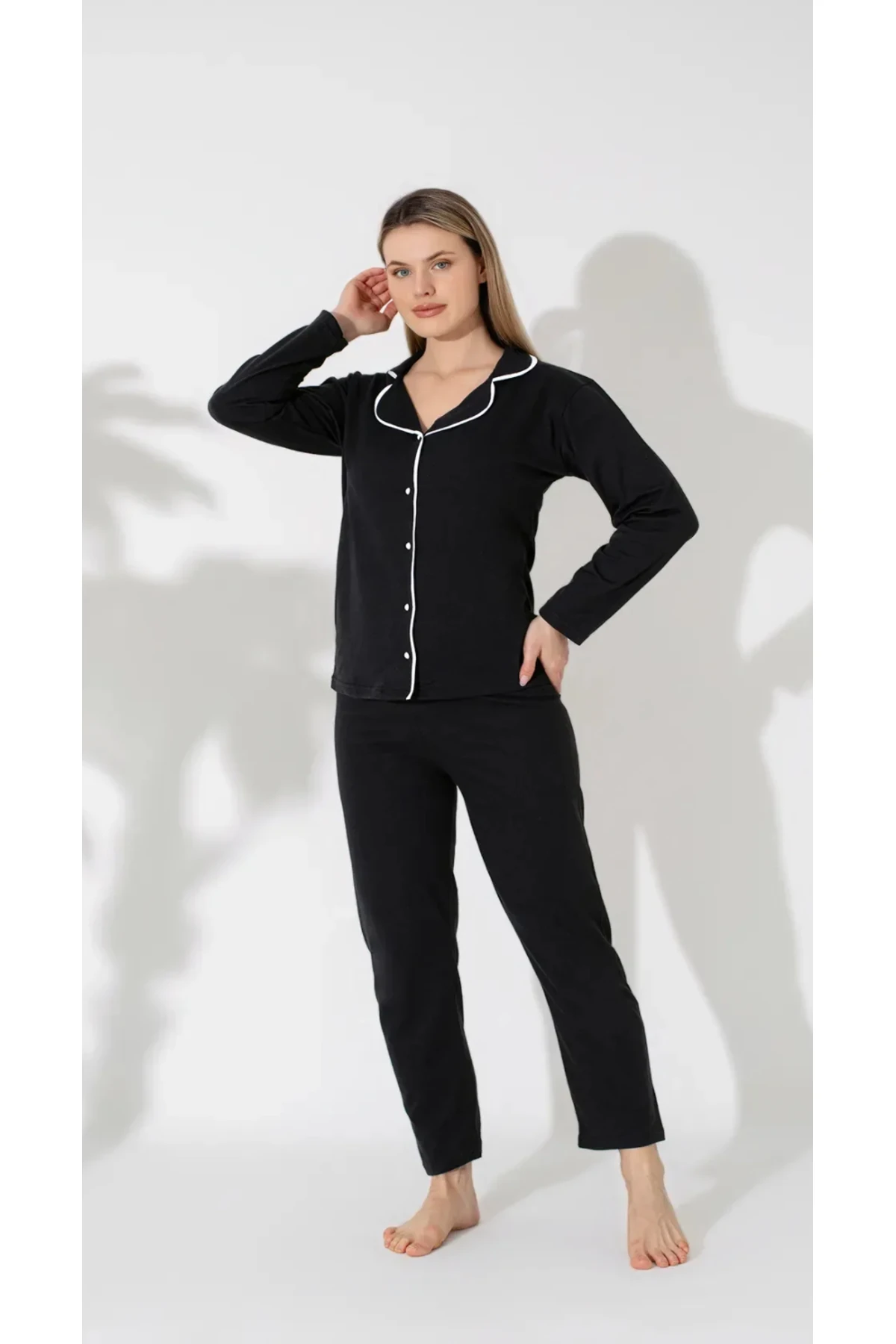 Bayan Gömlek Uzun Kol Pijama Takımı