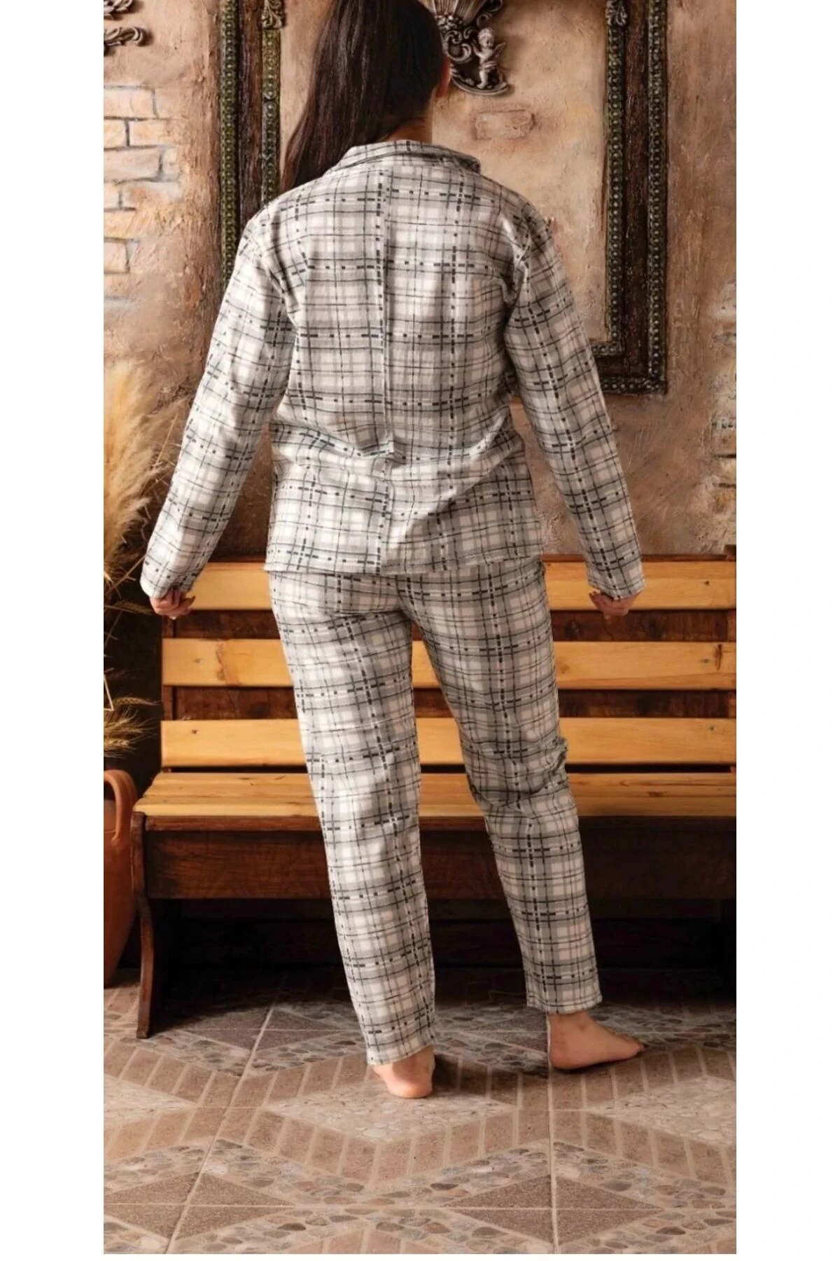 2 İplik Siyah Beyaz Kareli Genç Pijama Takımı