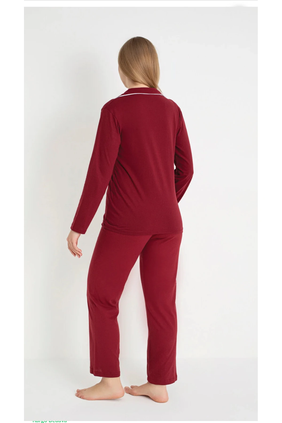  Gömlek Uzun Kol Pijama Takımı Koyu Bordo