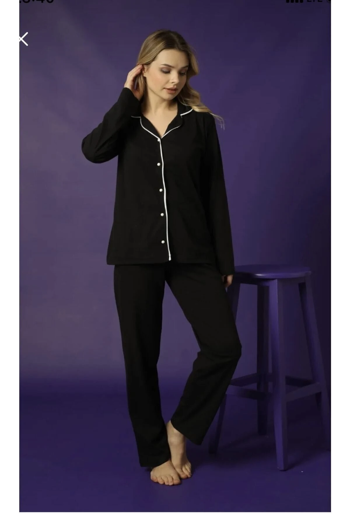 Bayan Gömlek Uzun Kol Pijama Takımı