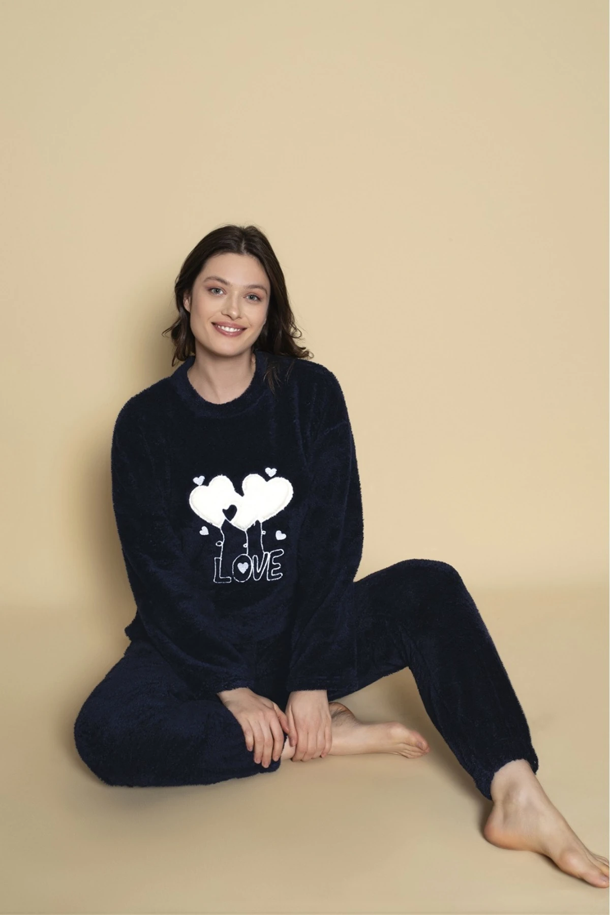 Bayan Charme Kalpli Peluş Genç Pijama Takımı