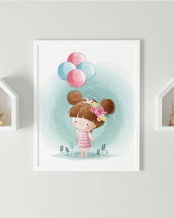 Balonlu Kız Çocuk-Bebek Odası Pano