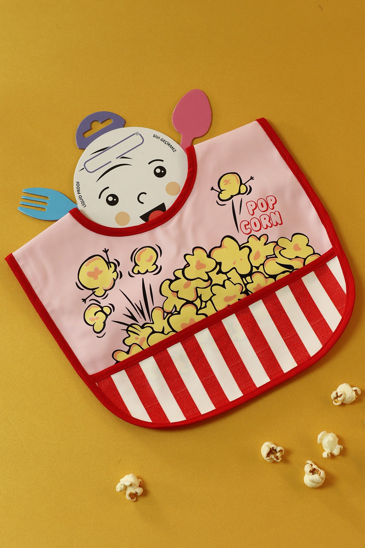 Popcorn Tasarımlı Bebek Mama Önlüğü (Pembe)