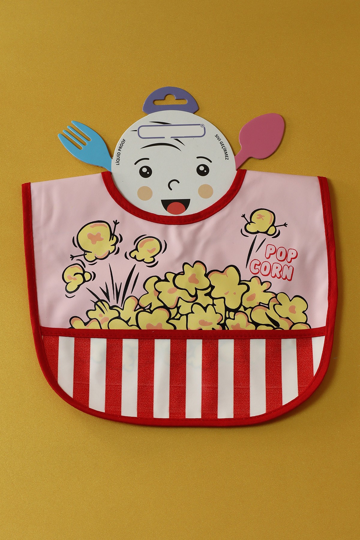 Popcorn Tasarımlı Bebek Mama Önlüğü (Pembe)