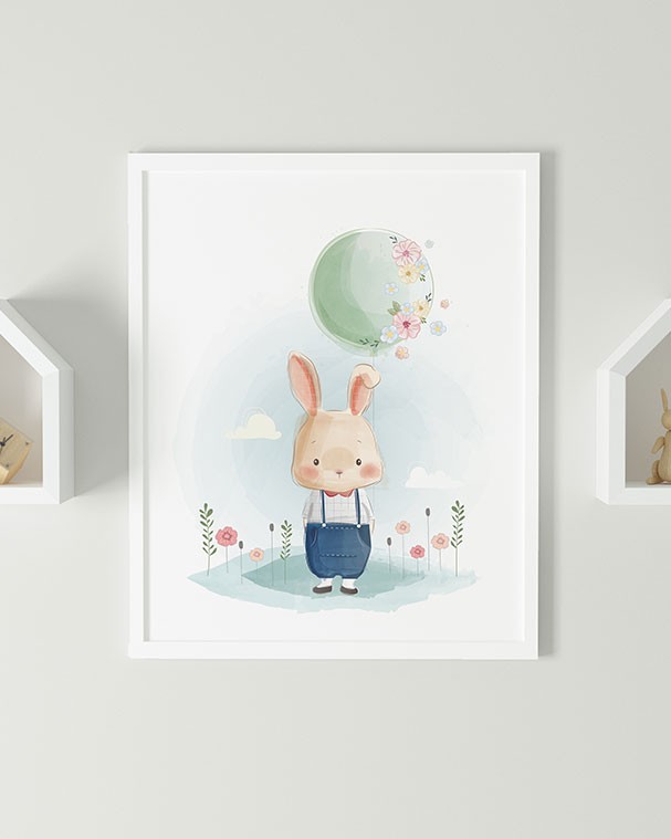 Balonlu Tavşan Çocuk-Bebek Odası Pano