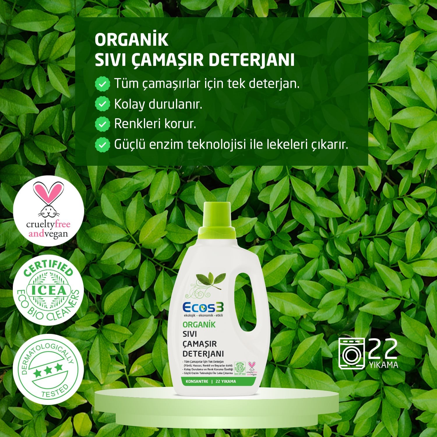 ECOS3 - ORGANİK SIVI ÇAMAŞIR DETERJANI (750 ML)