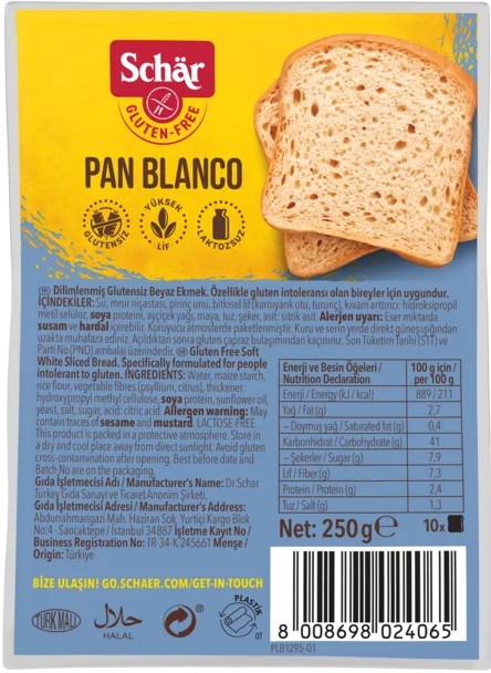 SCHAR - PAN BLANCE GLUTENSİZ EKMEK