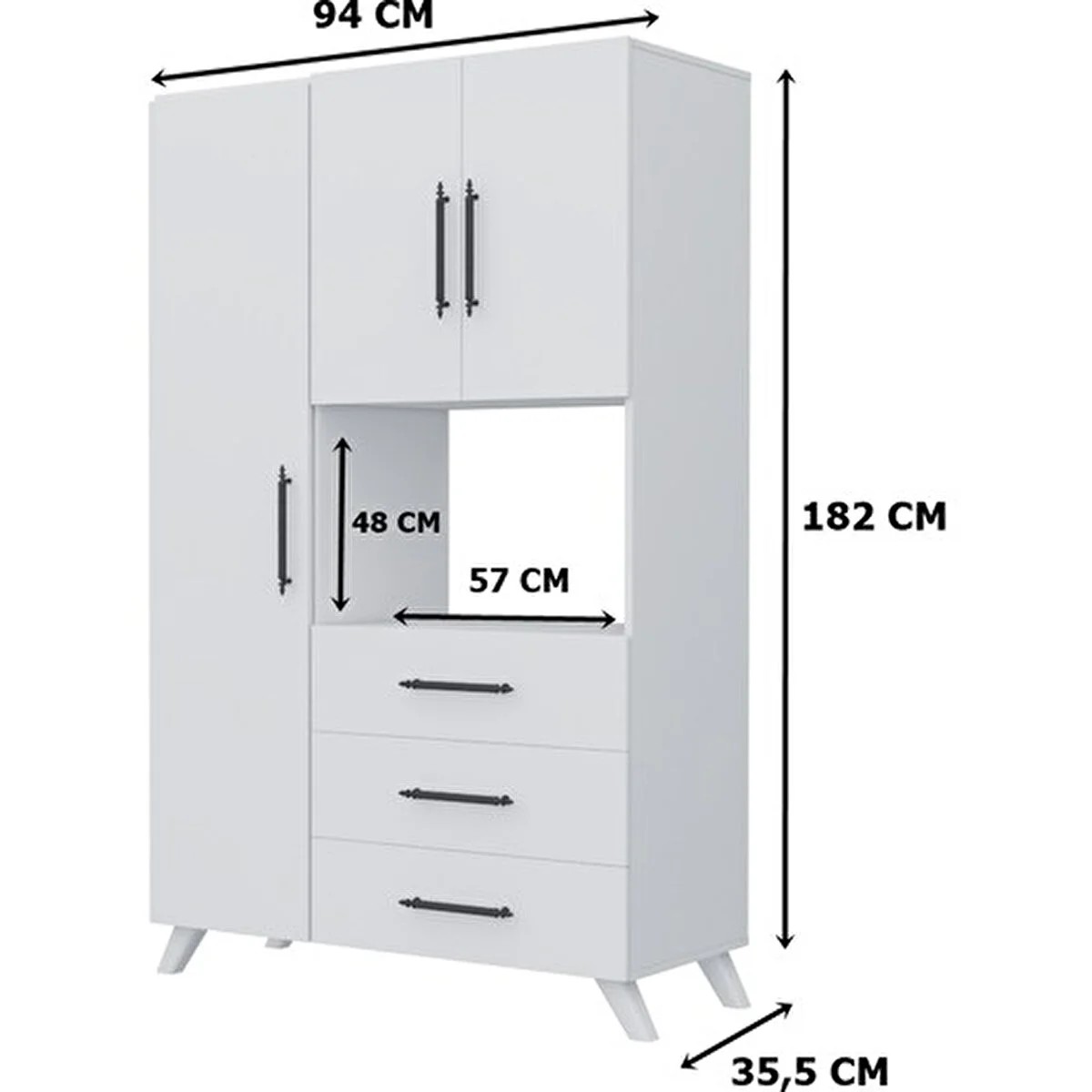 Çok Amaçlı Mutfak Dolabı, Banyo Dolabı, Kiler, 3 Kapaklı, 3 Çekmeceli, Fırın Bölme