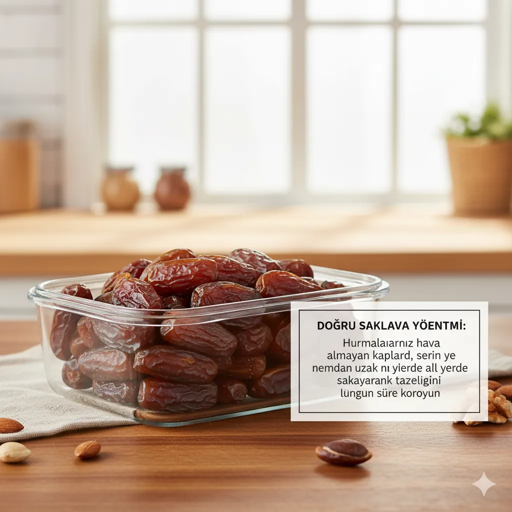 Yaş hurma saklama&nbsp;için nemden kaçınmak esastır. Yıkama, hurmanın tazeliğini bozar.&nbsp;&nbsp;