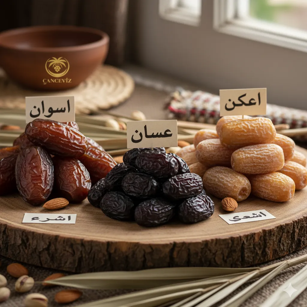 CancevizHurma'dan en iyi hurma çeşidi seçimi: Medjoul, Acve ve Sukkari'nin karşılaştırmalı görünümü.