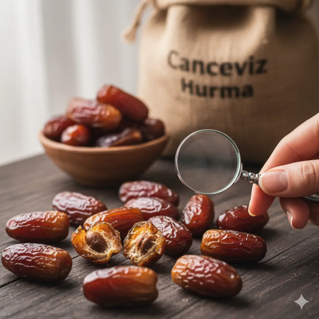 En iyi hurma nasıl seçilir? Kaliteli hurma tanelerinin yakından görünümü Canceviz Hurma