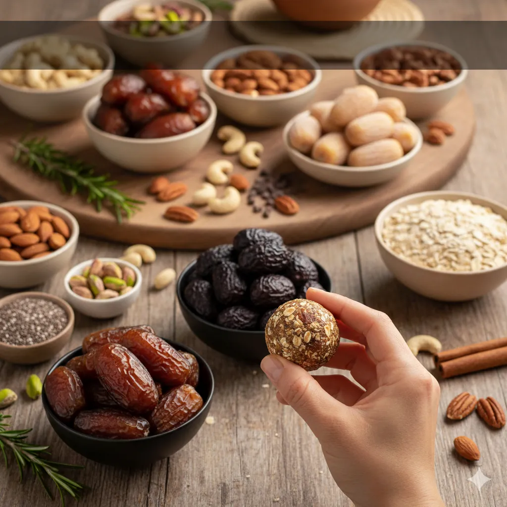 Tatlı krizlerine çözüm: Canceviz Hurma ile hazırlanan rafine şekersiz enerji topları.&nbsp;&nbsp;