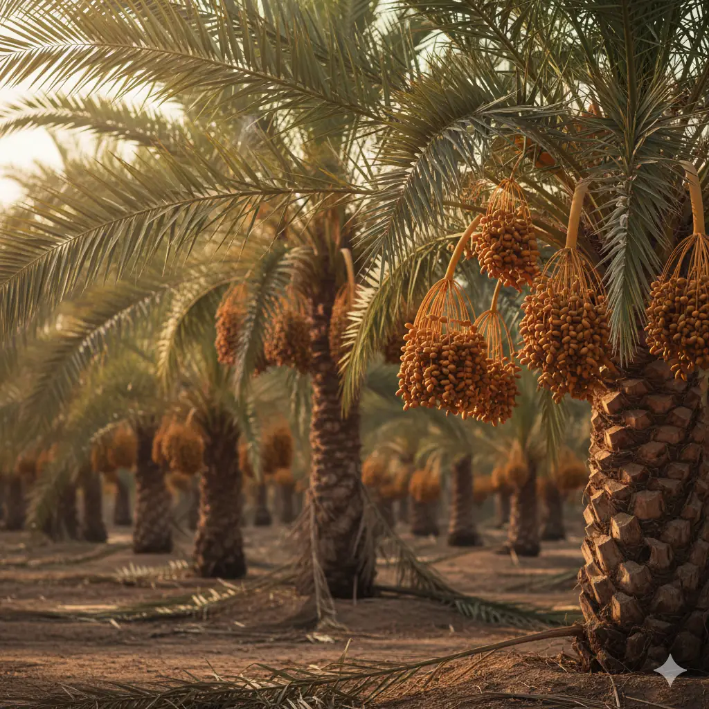 &nbsp;Sıcak iklimlerde yetişen hurma ağaçları ve meyveleri.