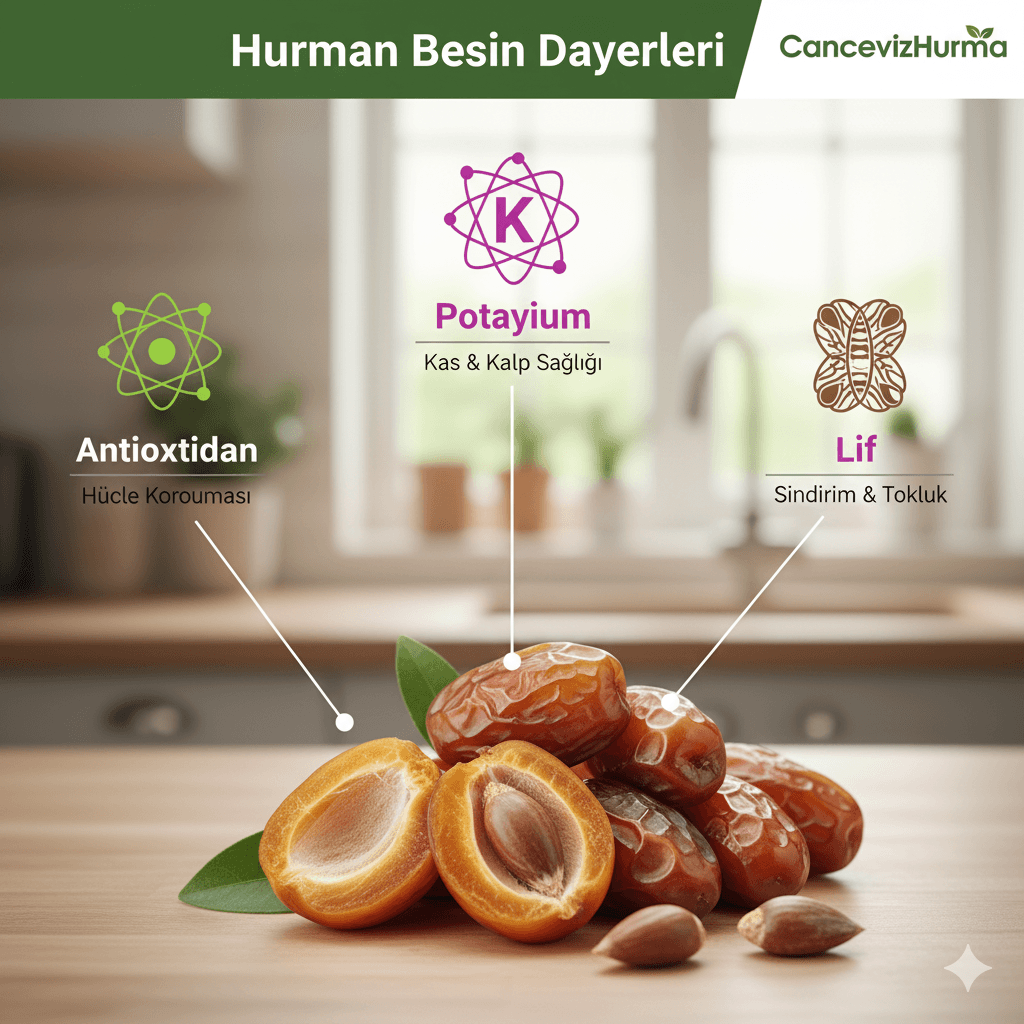 Hurmanın bilimsel faydaları: Yüksek potasyum ve lif içeriği.  