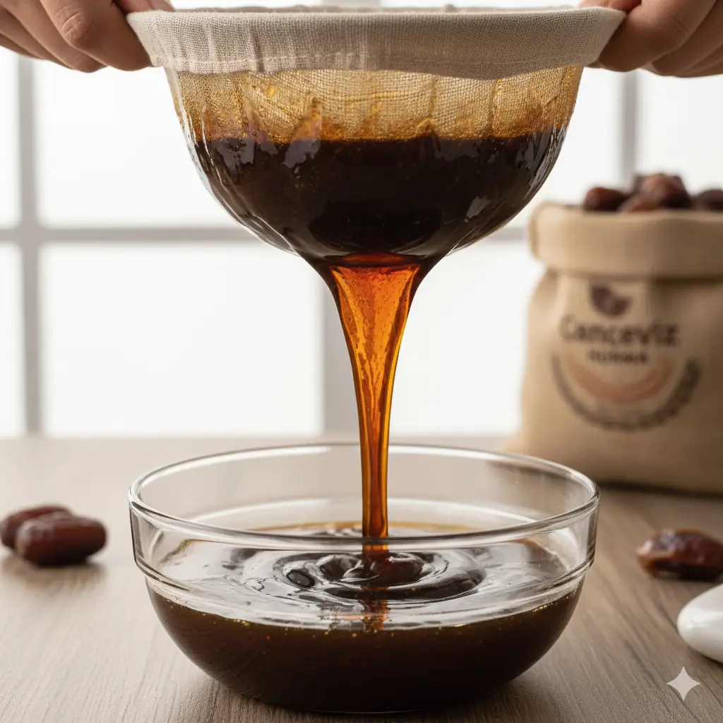 Ev yapımı hurma şurubu süzme işlemi ve doğal tatlandırıcı hazırlama Canceviz Hurma