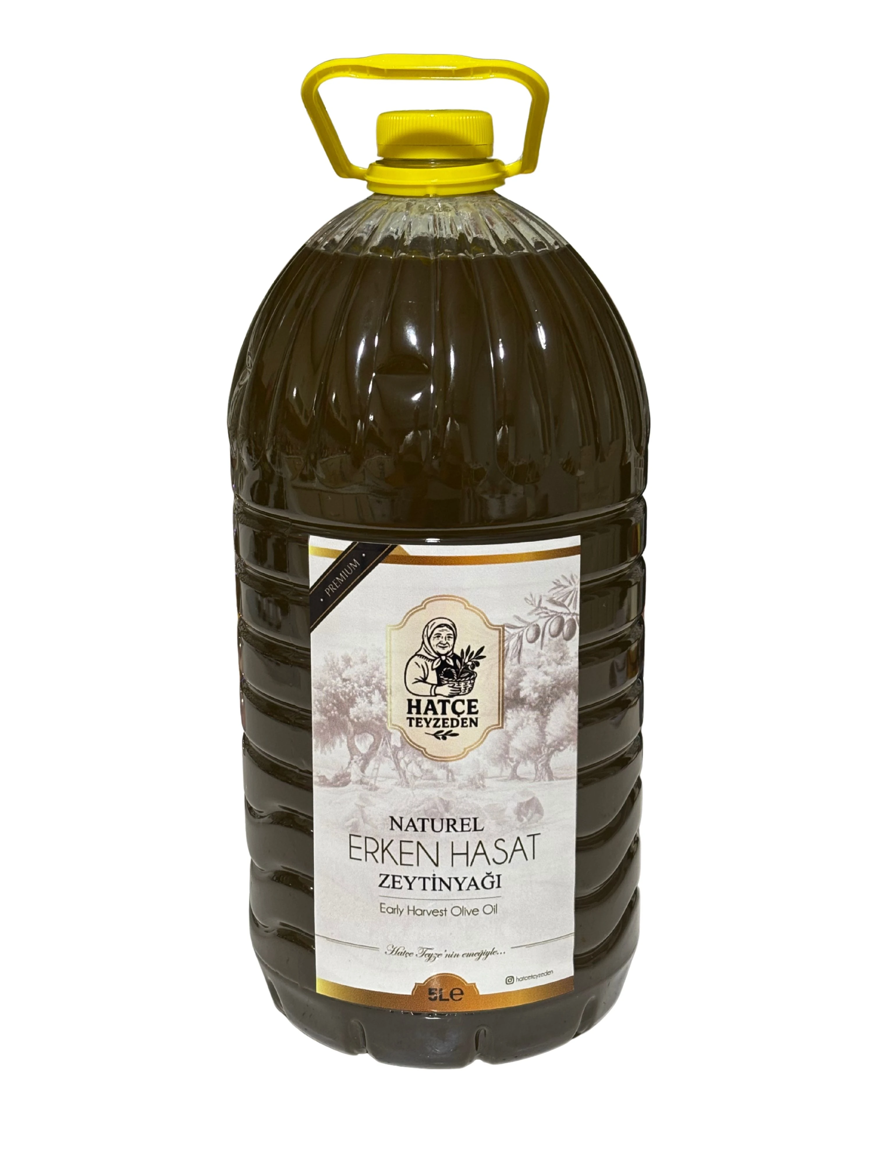 Hatçe Teyze Premium Doğal Zeytinyağı 5 Litre (Pet Şişe) – Erken Hasat / Soğuk Sıkım