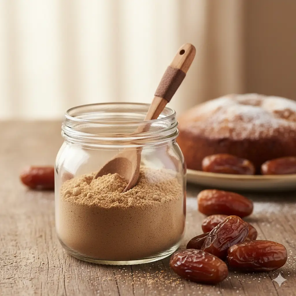 Hurma tozunun faydaları: Rafine şeker yerine kullanılan&nbsp;doğal tatlandırıcı.&nbsp;&nbsp;