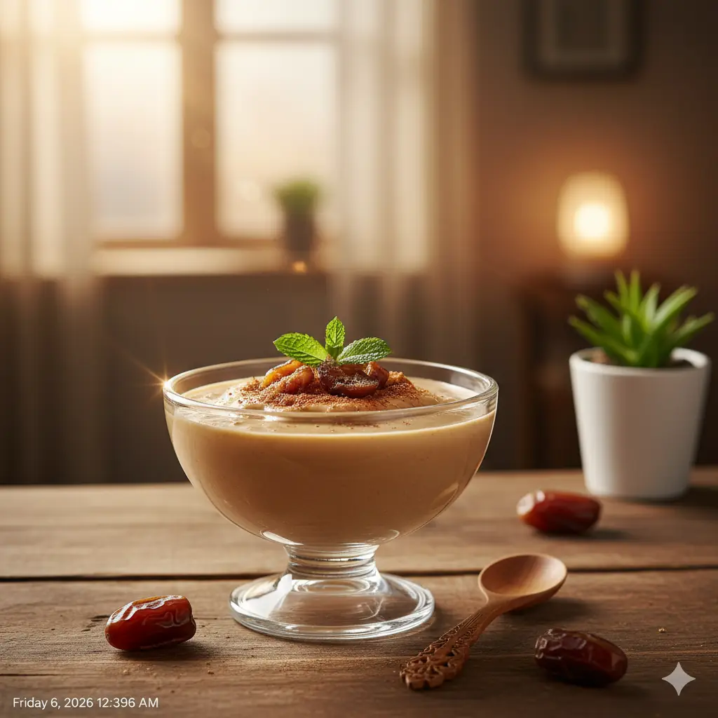 Hurma tozu ve kakao ile yapılmış şekersiz fit puding