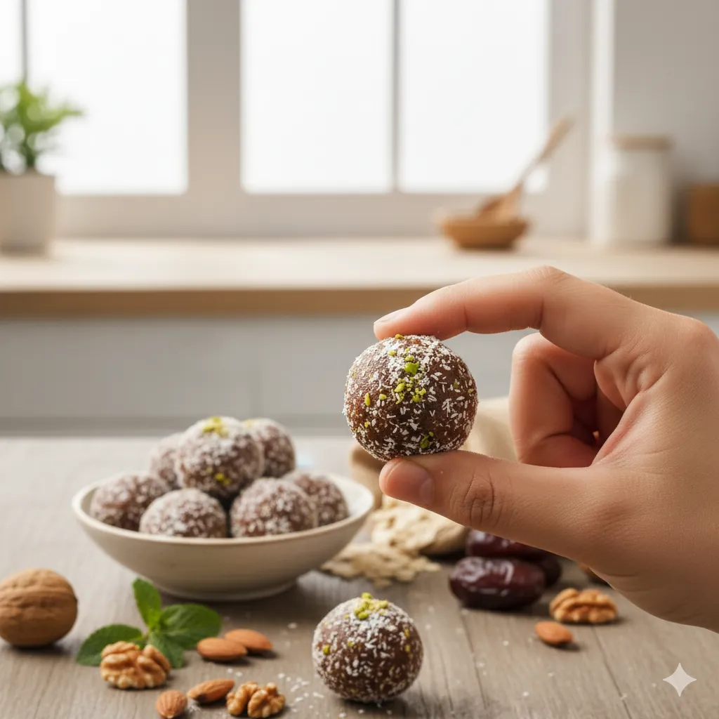 Tatlı krizlerine çözüm:&nbsp;Canceviz Hurma&nbsp;ile hazırlanan&nbsp;rafine şekersiz&nbsp;enerji topları.&nbsp;&nbsp;