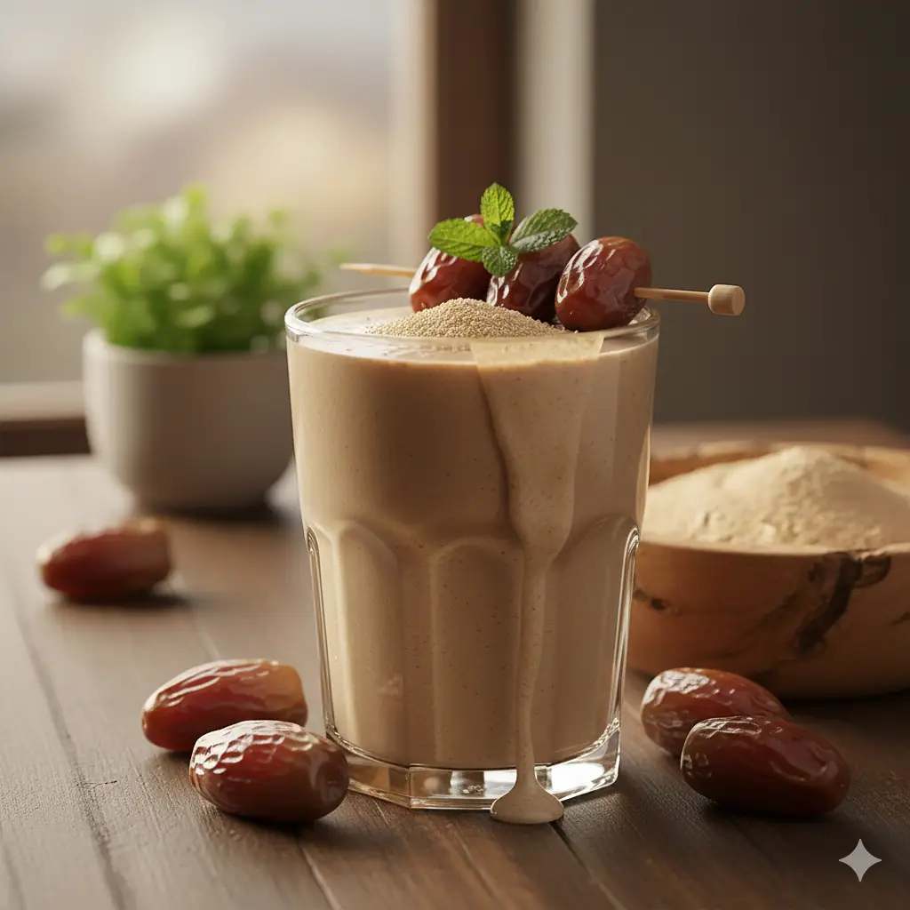Hurma tozu ile tatlandırılmış sağlıklı içecek ve smoothie