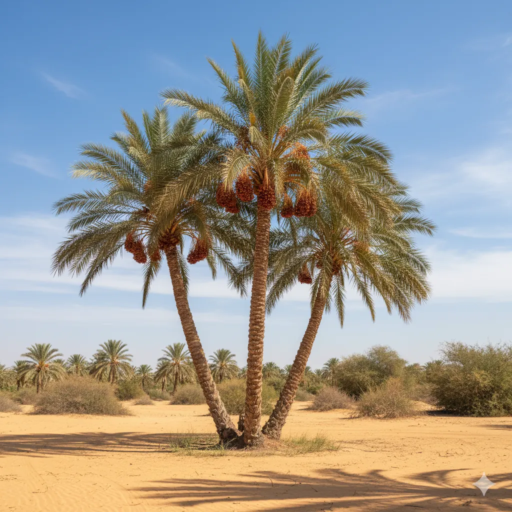 Hurma ağacı&nbsp;(Phoenix dactylifera): Çöl iklimine adapte olmuş, meyve veren bir&nbsp;hurma palmiyesi.&nbsp;&nbsp;