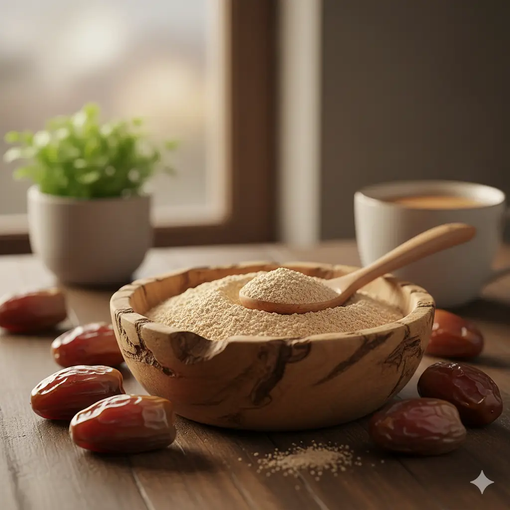 Rafine şekere alternatif doğal hurma tozu ve taze hurmalar