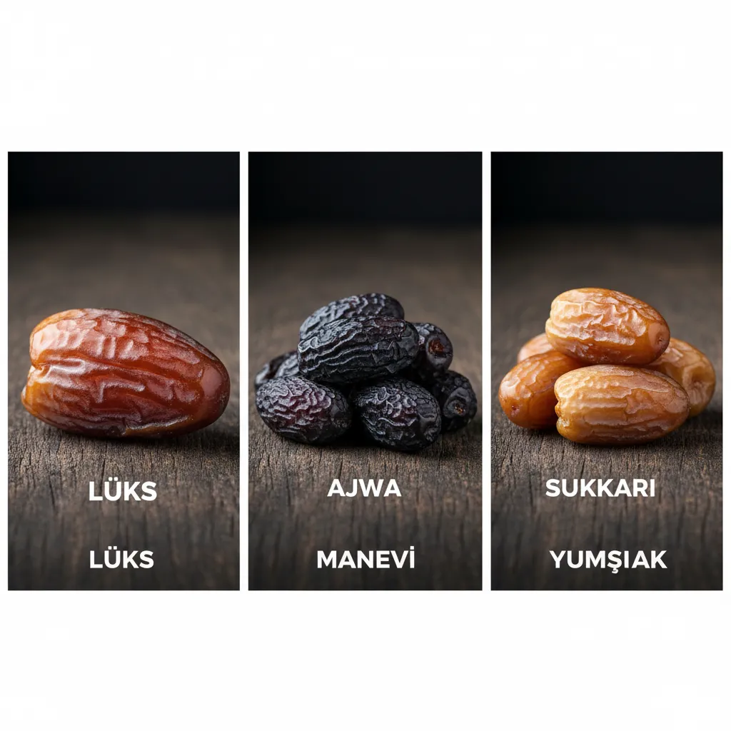 En iyi hurma çeşidini seçmek: Medjoul, Acve ve Sukkari'nin tat ve doku farkları.